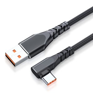 6A 66W USB to USB-C / Type-C Elbow Mobile Phone Game Fast Data Cable, Length:2m(Black)