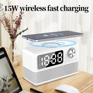 BT509 LED Bluetooth 5.3 Speaker Alarm Clock Music Display Radio(White)