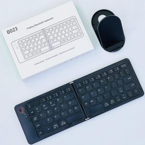 B023 Two Folding Portable Mini Wireless Bluetooth Keyboard Cell Phone Laptop Notebook Office Keyboard(Black)