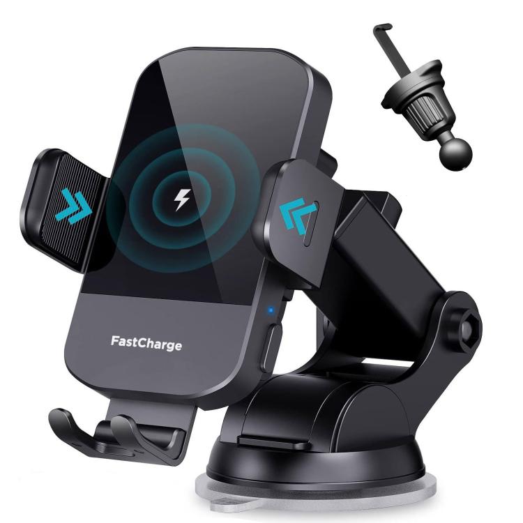 15W Car-mounted Smart Induction Wireless Charging Mobile Phone Holder(Suction Cup Holder + Air Outlet Clip)