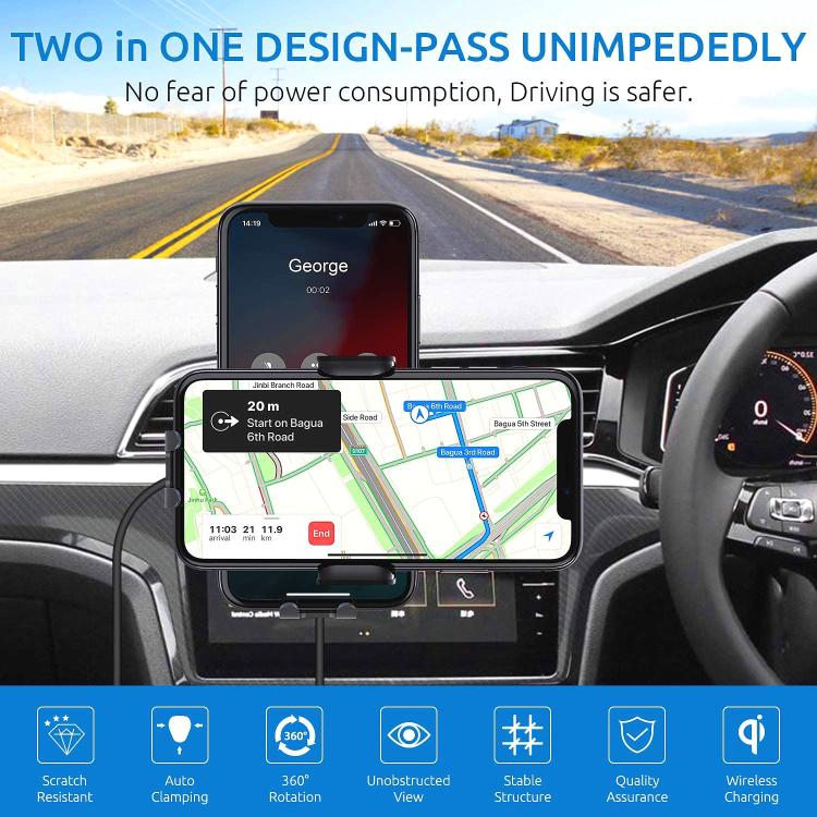15W Car-mounted Smart Induction Wireless Charging Mobile Phone Holder(Suction Cup Holder + Air Outlet Clip) - Image 5