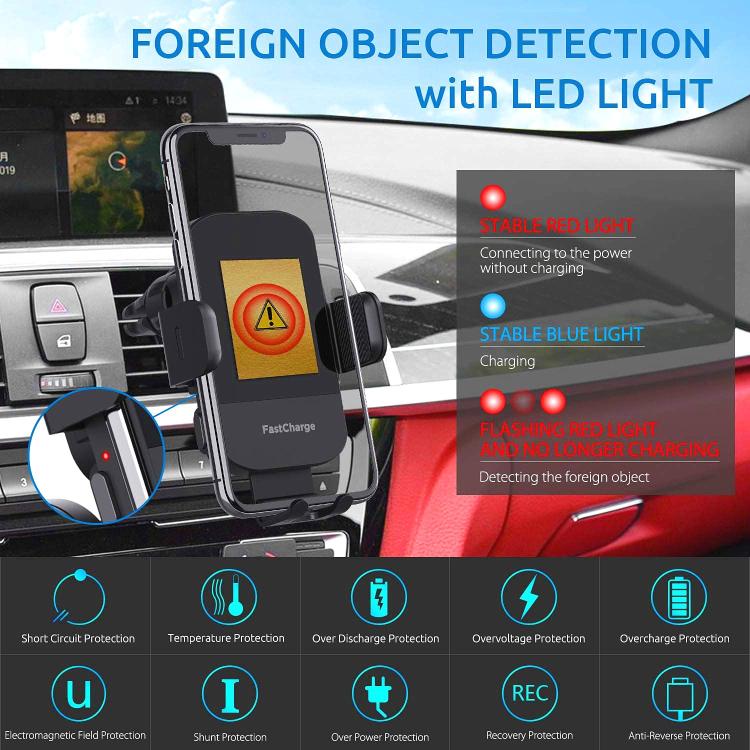 15W Car-mounted Smart Induction Wireless Charging Mobile Phone Holder(Suction Cup Holder + Air Outlet Clip) - Image 6