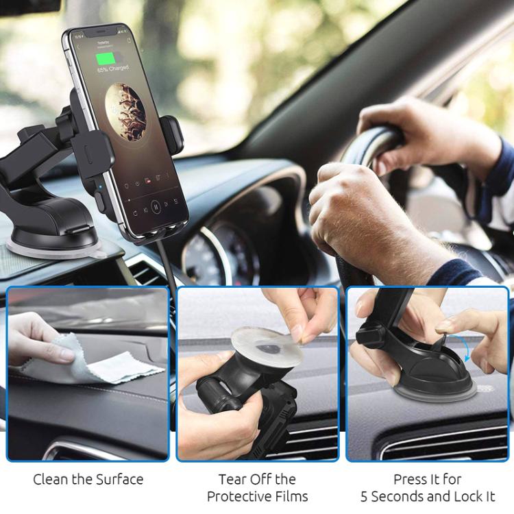 15W Car-mounted Smart Induction Wireless Charging Mobile Phone Holder(Suction Cup Holder + Air Outlet Clip) - Image 8
