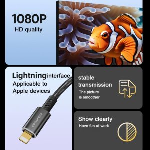 awei CL-213L 8 Pin to HDMI 1080P HD Adapter Cable, Length:1.8m(Black)