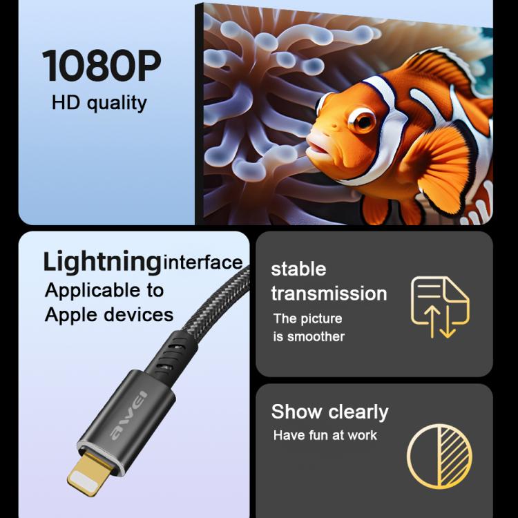 awei CL-213L 8 Pin to HDMI 1080P HD Adapter Cable, Length:1.8m(Black) - Image 2