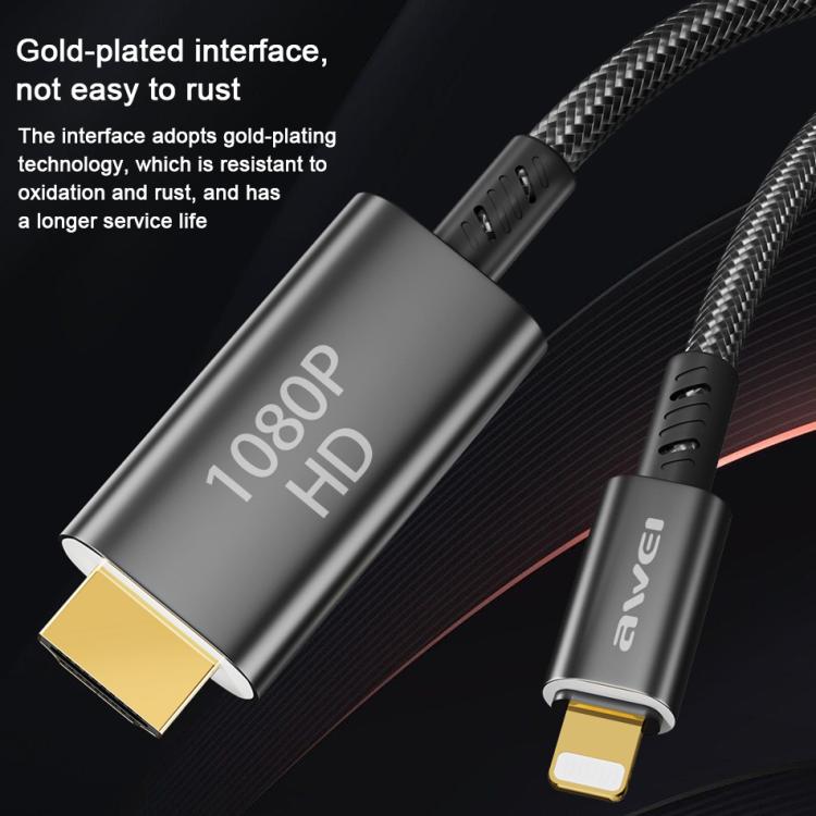 awei CL-213L 8 Pin to HDMI 1080P HD Adapter Cable, Length:1.8m(Black) - Image 6