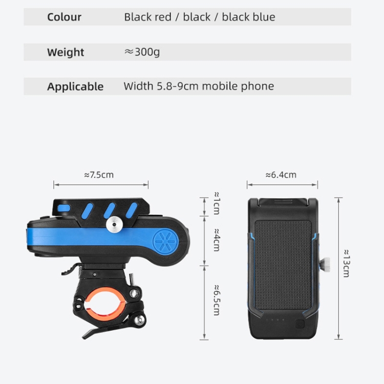 BG-2021 Bicycle Front Light 4 In 1 Mobile Phone Holder Horn Light Mountain Bike Front Light, Colour: 4000 MAH Black - Image 3