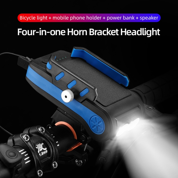 BG-2021 Bicycle Front Light 4 In 1 Mobile Phone Holder Horn Light Mountain Bike Front Light, Colour: 4000 MAH Black - Image 4