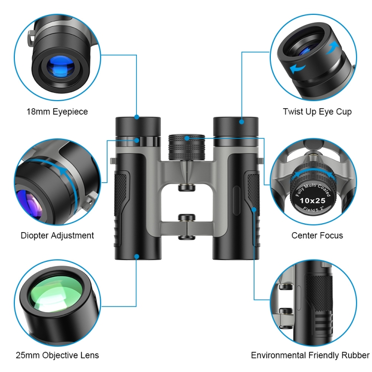 APEXEL 10 x 25 Binoculars BAK4 Prism Zoom Telescope for Bird-watching Hunting Hiking(Black) - Image 4