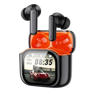 Bluetooth-compatible 5.4 Earbuds Screen Touch Control AI Translation 130 Languages In-Ear Headset for Travel Business – Black / Orange