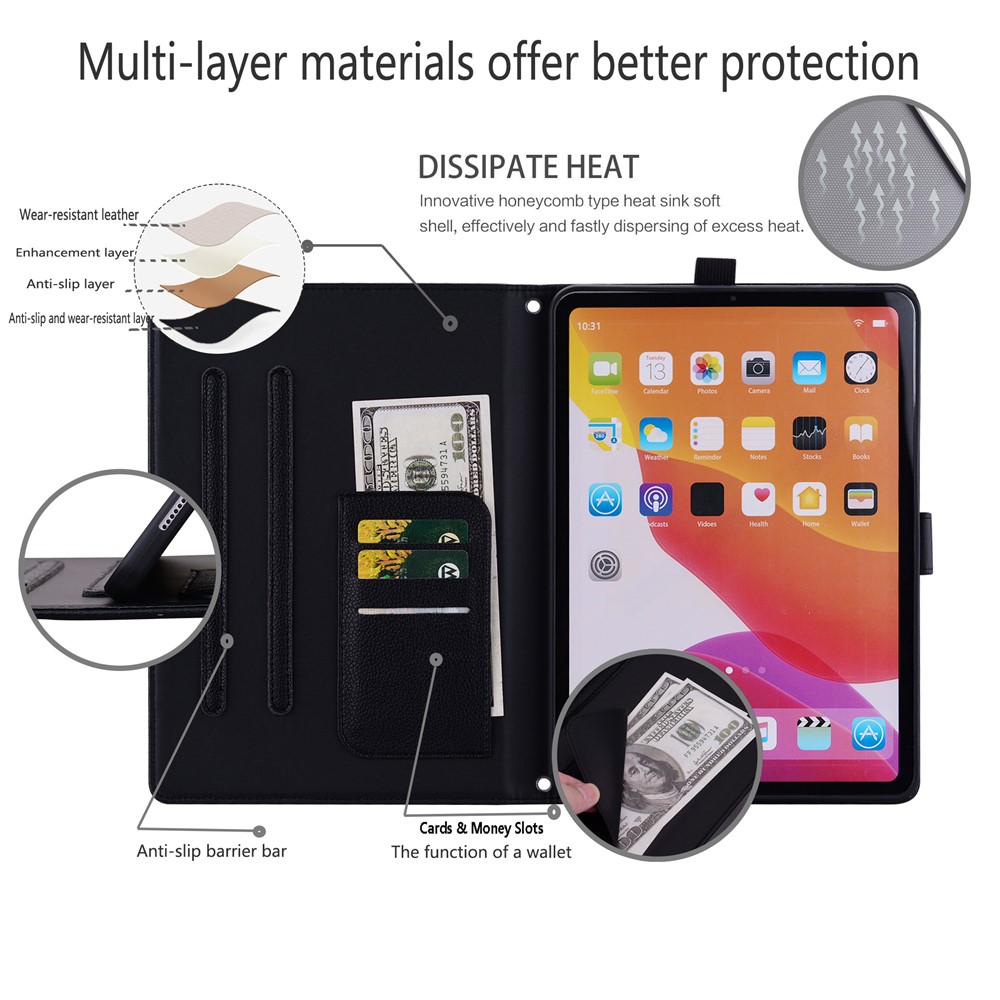 Wallet Case for iPad Air 10.5 inch (2019) / iPad 10.2 (2021) / (2020) / (2019) 3D Effect Cat Pattern Leather Stand Tablet Cover - Black - Image 2