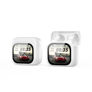 Bluetooth-compatible 5.4 Earbuds Screen Touch Control AI Translation 130 Languages In-Ear Headset for Travel Business – White