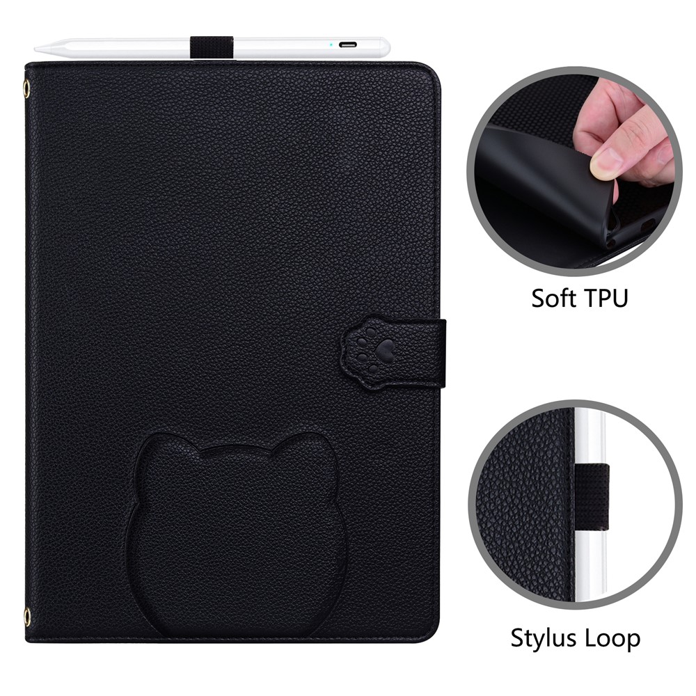 Wallet Case for iPad Air 10.5 inch (2019) / iPad 10.2 (2021) / (2020) / (2019) 3D Effect Cat Pattern Leather Stand Tablet Cover - Black - Image 4