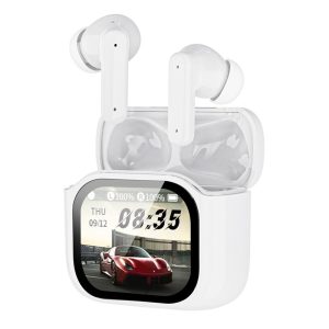 Bluetooth-compatible 5.4 Earbuds Screen Touch Control AI Translation 130 Languages In-Ear Headset for Travel Business – White