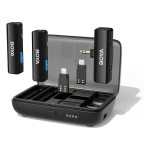 BOYA Microphone Wireless, All-in-one, 2.4GHz, 1 receiver and 2 transmitter, Ultra-Long Battery Life Black EU