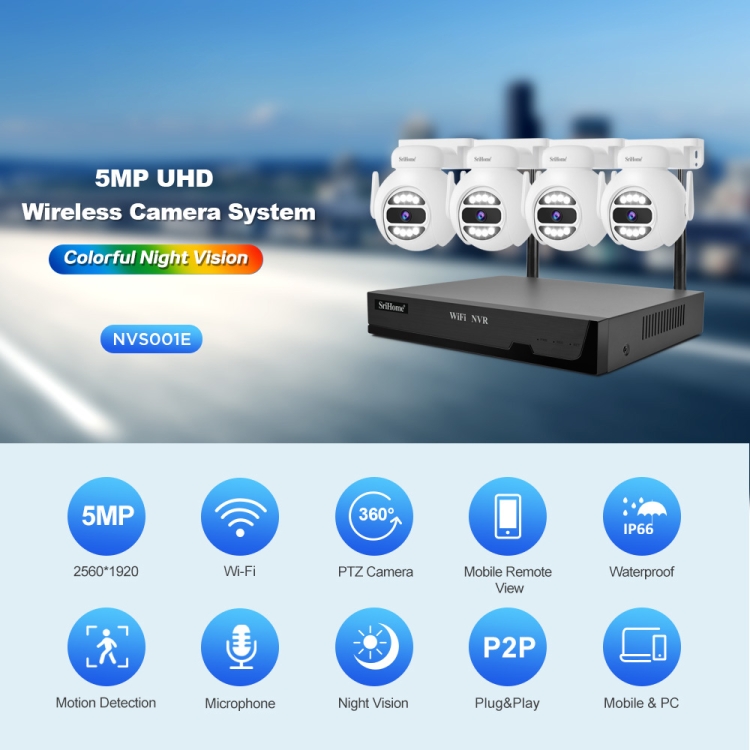 SriHome Outdoor 5MP Wireless 8-Channel WiFi Smart Surveillance Camera NVR - Image 4