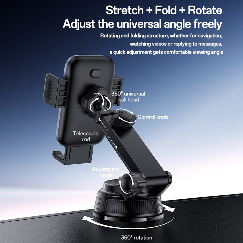 YESIDO C278 Suction Cup Car Phone Holder 360 Degree Rotating Ball One Hand Operation Telescopic Arm Mount for Dashboard - Image 4