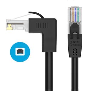 CABLECREATION 1m Elbow Design Network Wire, Cat6 Ethernet Cable Gigabit LAN Cable 10Gbps RJ45 Connector Internet Patch Cord – Down Angle