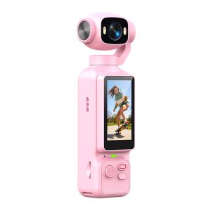 LK-033 1.97 Inch Action Camera 4K Handheld Vlog Video Recorder 180 Degree Flip Screen Sports Camera with Charging Case – Pink