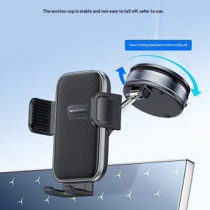YESIDO C283 Vacuum Suction Cup Phone Holder One Touch Clamp 360 Degrees Rotating Car Mount Stand for Dashboard Windshield – Black