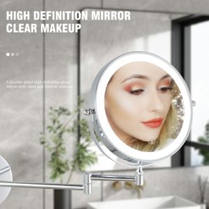 JI-Y8012 8 Inch 10X Magnification Dual Sided Wall Mounted Makeup Mirror with 3 Colors LED Light – Chrome