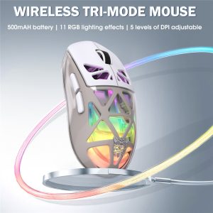 ONIKUMA CW930 Tri-Mode Gaming Mouse 2.4G Bluetooth-Compatible Wired RGB Light 3600DPI Mouse -White