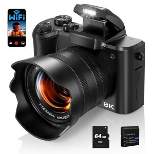 DC226 Students Entry-Level Digital Camera 48MP Sensor 8K HD Video Selfie Camera with 64GB Memory Card – UK Plug
