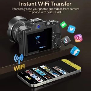DC226 Students Entry-Level Digital Camera 48MP Sensor 8K HD Video Selfie Camera with 64GB Memory Card – UK Plug