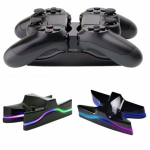 PS4 LED Light Controlled Dual Charger Station USB LED Charging Stand Dock – Black