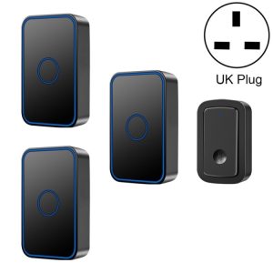 CACAZI A19 1 For 3 Wireless Music Doorbell without Battery, Plug:UK Plug(Black)