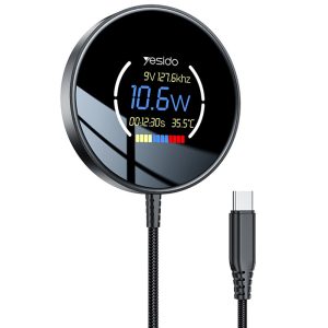 YESIDO DS28 Magnetic Wireless Charger Digital Display Fast Charging Pad with 1.2m Type C Cable