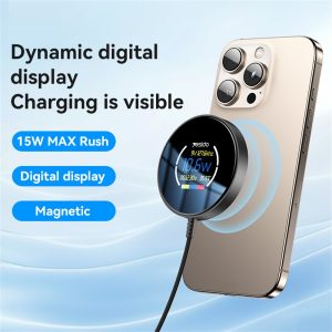 YESIDO DS28 Magnetic Wireless Charger Digital Display Fast Charging Pad with 1.2m Type C Cable