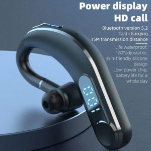 Ear-Mounted Waterproof Sports Smart Noise Reduction Bluetooth Earphones With LED Battery Display(Black)