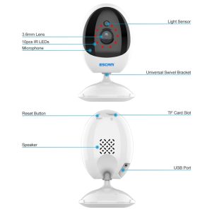 ESCAM QF006 3MP 1296P HD Indoor Wireless PTZ IP Camera IR Night Vision AI Humanoid Detection Home Security CCTV Monitor, Plug Type:UK Plug(White)
