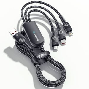 ESSAGER 1.2m 3 in 1 Micro / Type-C / Lightning Data Cable 66W Fast Charging Cord – Black