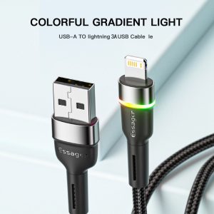 ESSAGER 1m 3A Fast Charging Cable USB-A to 6Pin Braided Cord with Data Transmission and Color Indicator Light