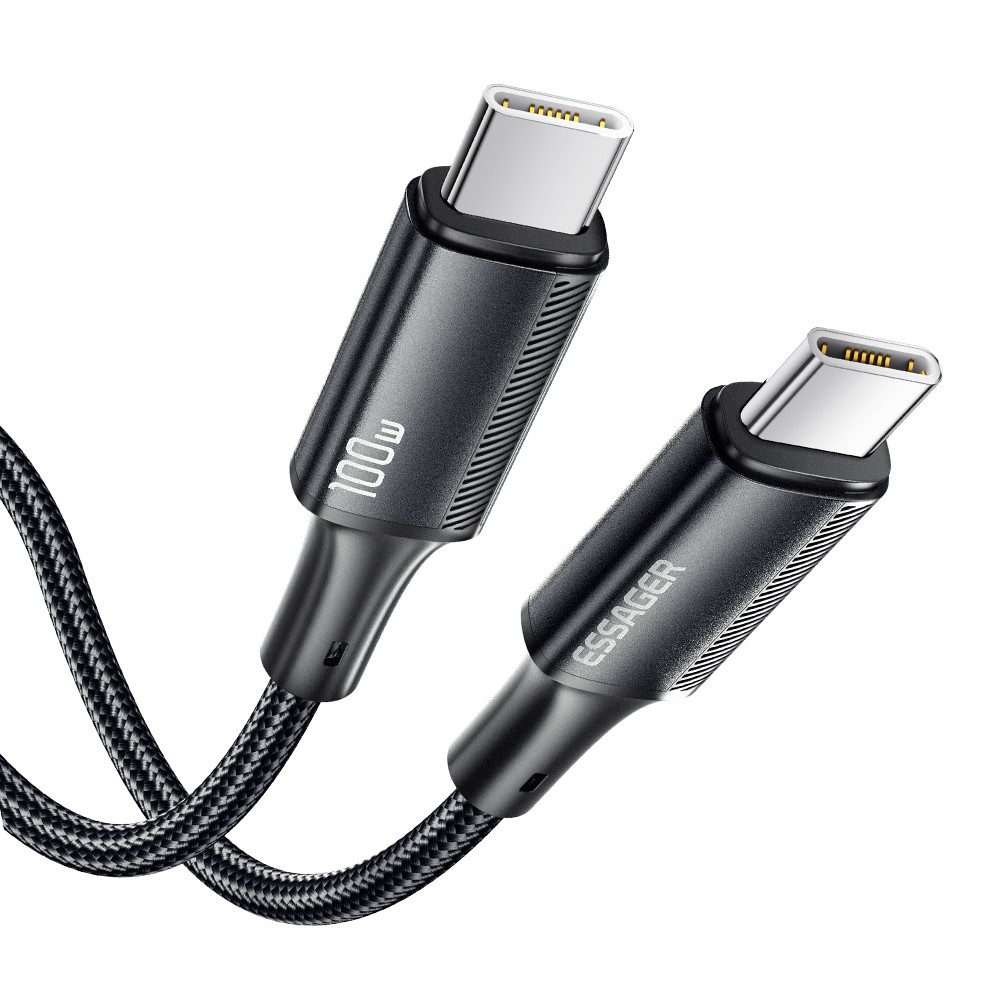 ESSAGER 3m Type-C to Type-C PD 100W Phone Tablet Laptop Fast Charging Cord Nylon Braided Data Cable - Black - Image 3