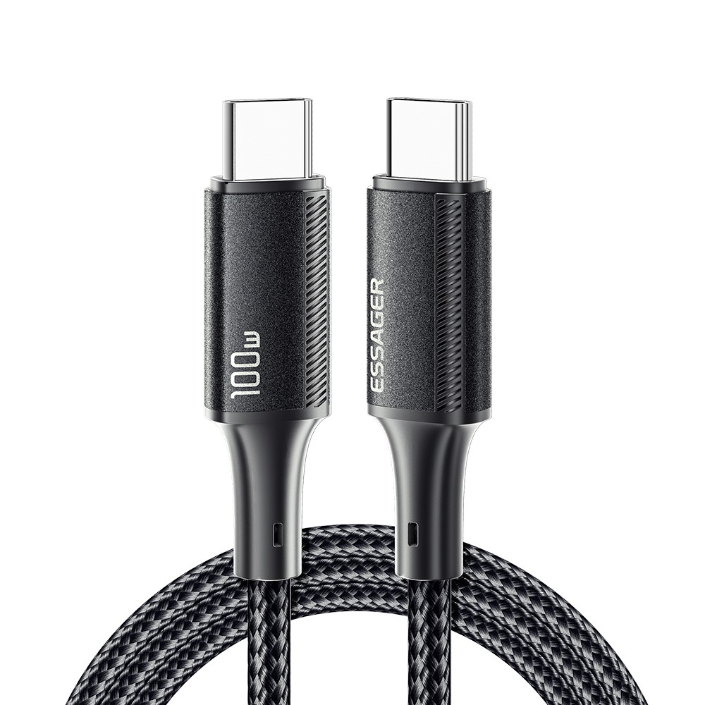 ESSAGER 3m Type-C to Type-C PD 100W Phone Tablet Laptop Fast Charging Cord Nylon Braided Data Cable - Black - Image 4