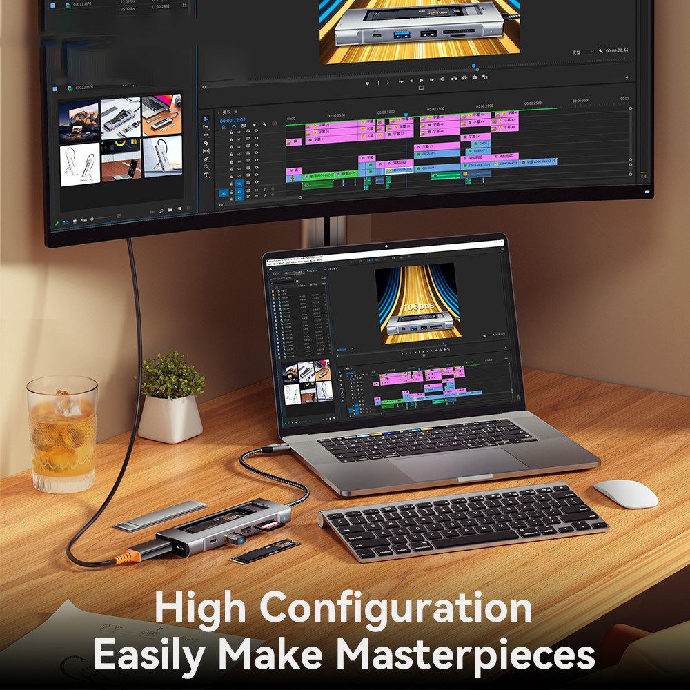 ESSAGER 8-In-1 Type-C Hub to HD 4K Output, PD 100W Port, 10Gbps Type-C, USB 3.2, USB 2.0, 2 Card Reader Slots and SSD Slot - Image 3