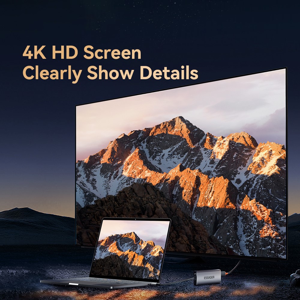 ESSAGER 8-In-1 Type-C Hub to HD 4K Output, PD 100W Port, 10Gbps Type-C, USB 3.2, USB 2.0, 2 Card Reader Slots and SSD Slot - Image 4