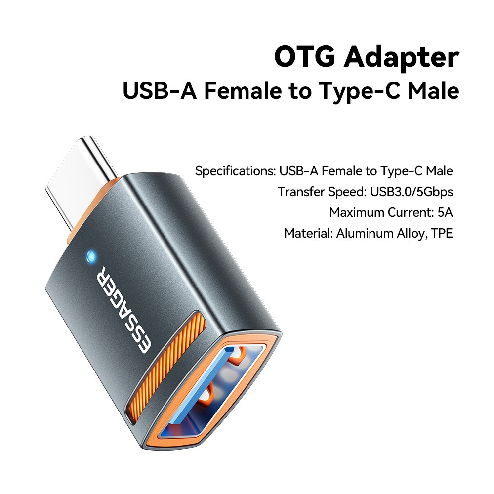 ESSAGER USB Female to Type-C Male Adapter Aluminum Alloy OTG Connector - Image 2