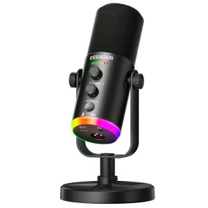 ESSAGER ABS Desktop Microphone with XLR / Type-C / 3.5mm Interface and 1.8m Cable DSP Noise Reduction – Black