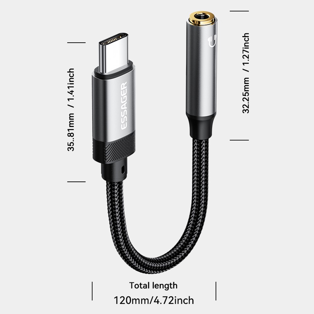 ESSAGER Type-C Male to 3.5mm Female Headphone Connection Audio Adapter Cable - Image 4