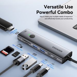 ESSAGER 7 In 1 Expansion Hub with 4K 30Hz HDMI / Type C / USB 3.0 / SD TF Card Slot Docking Station
