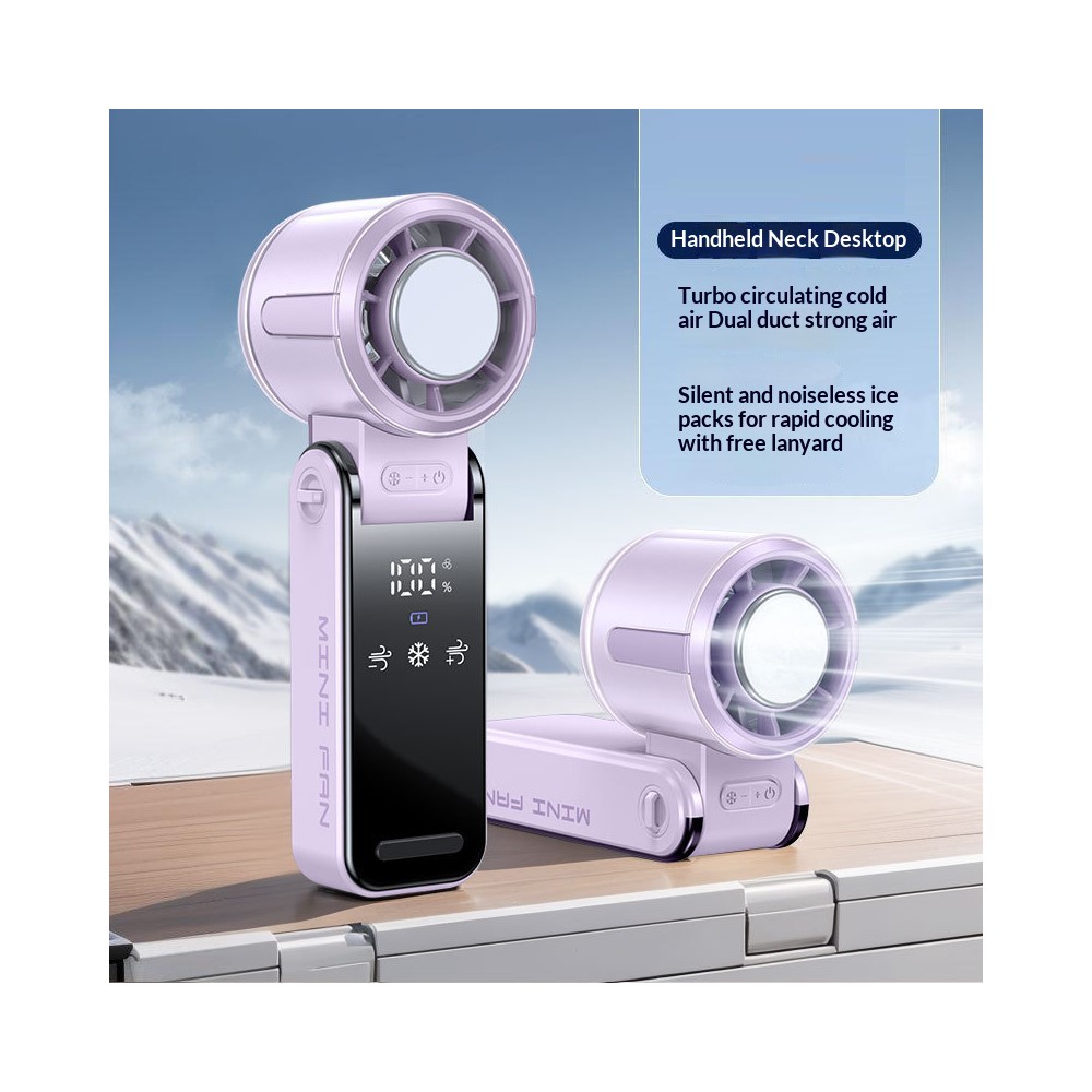 Mini TEC Semiconductor Cooling Fan Handheld Neck Desktop 3-in-1 Portable Fan with LED Display - Purple - Image 2