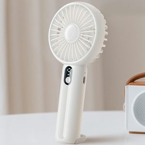 GF13 5 Speeds USB Rechargeable Handheld Fan Portable Mini Quiet Cooling Fan with Digital Display – White