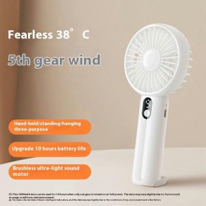 GF13 5 Speeds USB Rechargeable Handheld Fan Portable Mini Quiet Cooling Fan with Digital Display – Pink