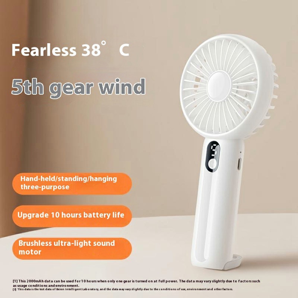 GF13 5 Speeds USB Rechargeable Handheld Fan Portable Mini Quiet Cooling Fan with Digital Display - Blue - Image 2
