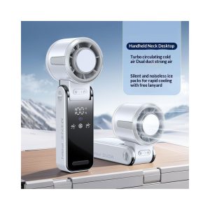 Mini TEC Semiconductor Cooling Fan Handheld Neck Desktop 3-in-1 Portable Fan with LED Display – White