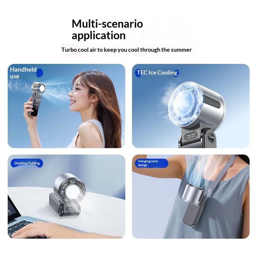 Mini TEC Semiconductor Cooling Fan Handheld Neck Desktop 3-in-1 Portable Fan with LED Display - Purple - Image 3